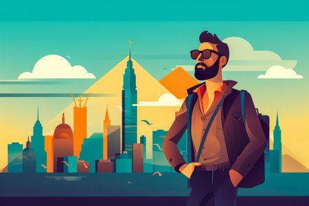 Conceptual illustration on traveling the world, summer holidays and vacation destinations. Generative AIの素材