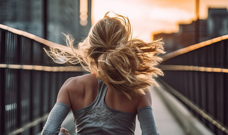 Woman running seen from behind. Generative AIの素材