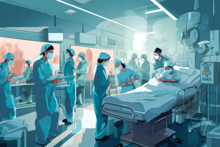 Illustration, vector or background of nurses helping out patientsの素材