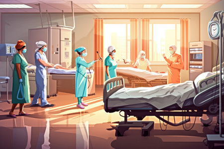 Illustration, vector or background of nurses helping out patientsの素材