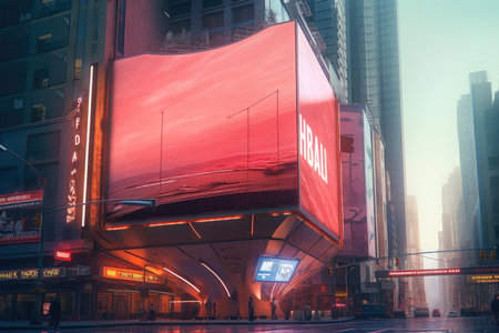 Billboards on a futuristic city scene. Concept art with a futuristic vision of advertising. Generative AIの素材