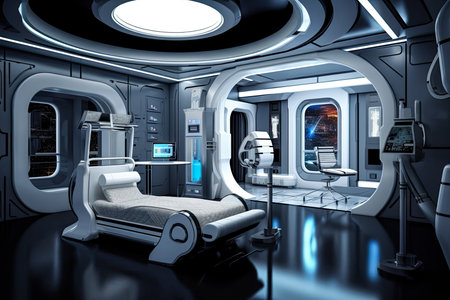 Futuristic master bedroom. Concept art illustration on the future. Generative AIの素材