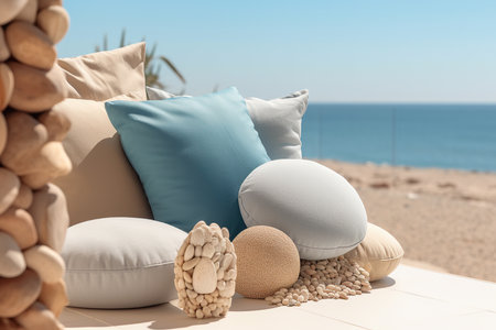Mediterranean interior design composition with pillows - Minimalistic concept. Generative AIの素材