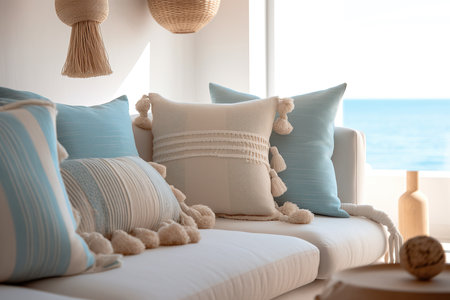 Mediterranean interior design composition with pillows - Minimalistic concept. Generative AIの素材