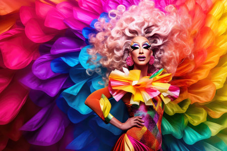 Drag queen with the rainbow flag colors on the background. Pride celebration.の素材