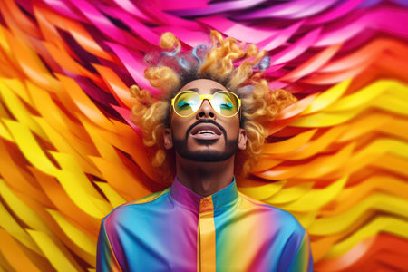 Drag queen with the rainbow flag colors on the background. Pride celebration.の素材