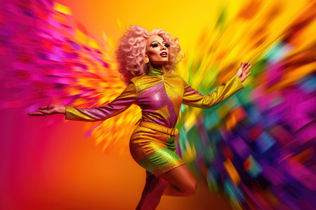 Drag queen with the rainbow flag colors on the background. Pride celebration.の素材