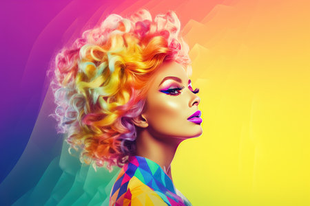 Drag queen with the rainbow flag colors on the background. Pride celebration.の素材