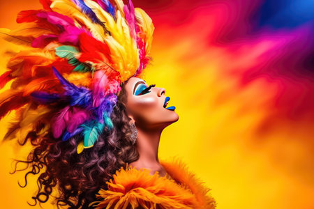 Drag queen with the rainbow flag colors on the background. Pride celebration.の素材