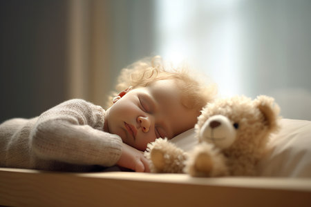 Close up of a lovely baby sleeping alone with copyspace backgroundの素材