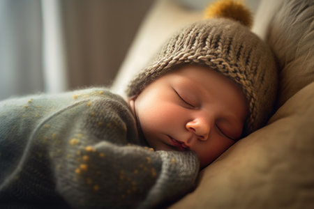 Close up of a lovely baby sleeping alone with copyspace backgroundの素材