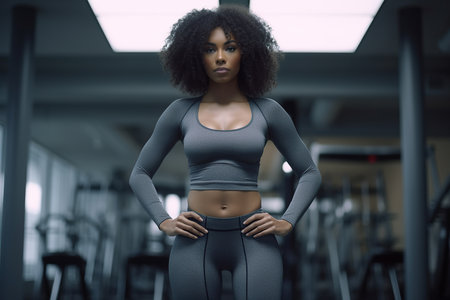 Close up of a woman alone in the gym about to work out. Generative AIの素材