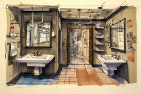 Floor plan for a new bathroom drawn by an architect. Generative AIの素材
