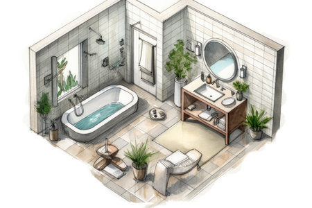 Floor plan for a new bathroom drawn by an architect. Generative AIの素材