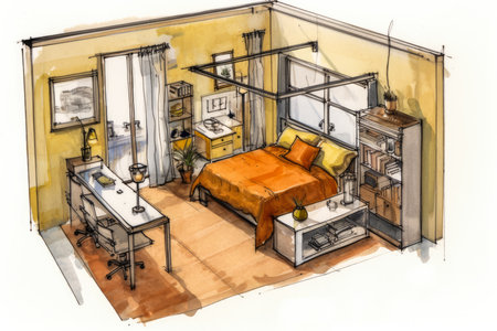 Floor plan for a new bedroom drawn by an architect. Generative AIの素材