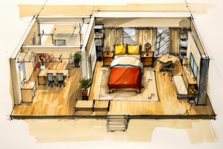 Floor plan for a new bedroom drawn by an architect. Generative AIの素材