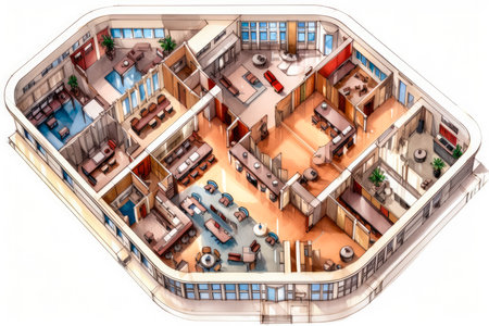 Floor plan for a new spacious office drawn by an architect. Generative AIの素材