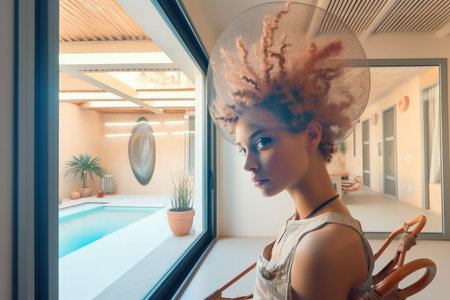 Close up of a futuristic woman in a luxury home. Generative AIの素材