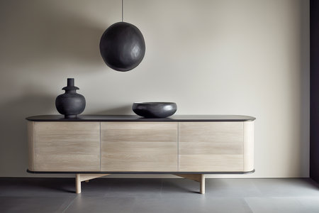 Modern cupboard in a minimalistic interior design composition. Generative AIの素材