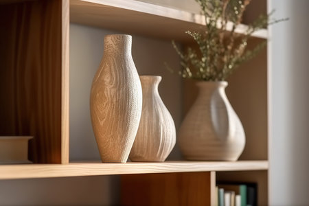 Home decoration composition with vases on shelves. Generative AIの素材
