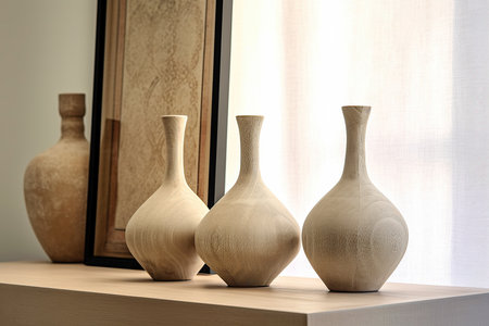 Home decoration composition with vases on shelves. Generative AIの素材