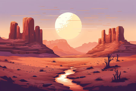Flat illustration of the desert landscape. Generative AIの素材