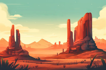 Flat illustration of the desert landscape. Generative AIの素材