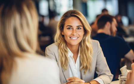 Close up of a young business woman leading a meeting. Generative AIの素材