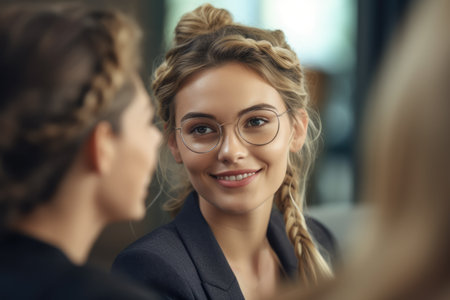 Close up of a young business woman leading a meeting. Generative AIの素材