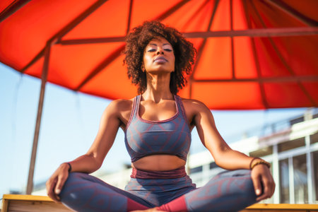 Close up of an African American woman practicing meditation outdoors. Generative AIの素材