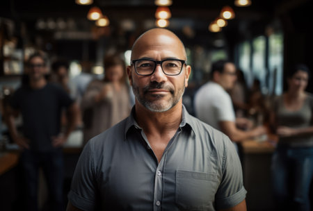 Portrait of a proud business owner in his business premises. Generative AI.の素材