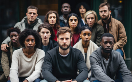 Group of diverse people gathered together against racism. Generative AI.の素材