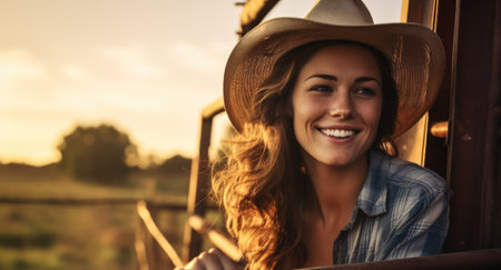 Portrait of a beautiful young woman in her farm. Generative AI.の素材