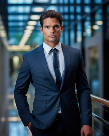 Stylish man in a suit isolated from the background. Vertical image. Generative AI.の素材