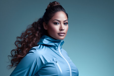 Body confident diverse woman in a studio photo with sports outfit. Body positive - expressing self-love concept Generative AI.の素材