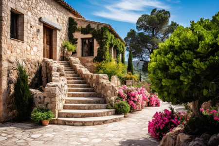 Country house in rustic mediterranean style. Generative AI.の素材