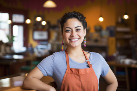 Proud small latin business owner looking at the camera. Generative AI.の素材