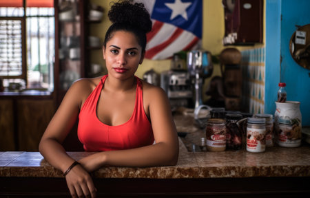 Proud small business Cuban owner looking at the camera. Generative AI.の素材