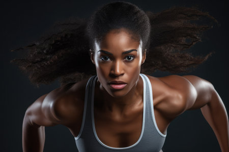African American female athlete running isolated of the background . Generative AI.の素材