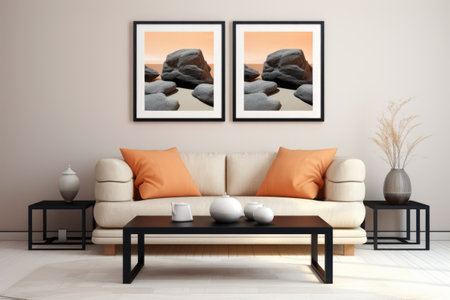 Stylish composition of living room interior in minimalist style. Generative AI.の素材