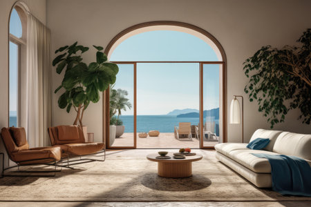 Luxurious living room interior with glass doors.の素材