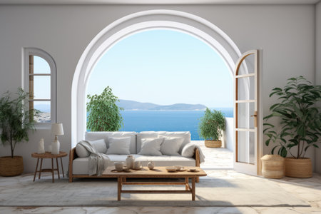 Luxurious living room interior with glass doors.の素材