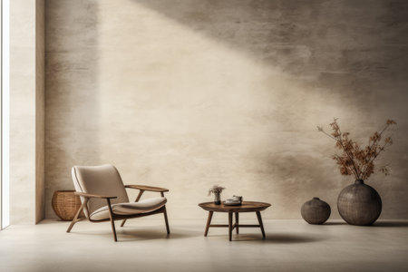 Luxurious minimalist living room in beigeの素材