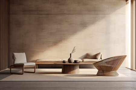 Luxurious minimalist living room in beigeの素材