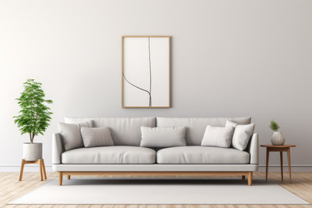 Modern sofa in a living room. Interior design minimalistic composition.の素材