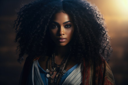 Closeup of an African American woman with a strong lookの素材