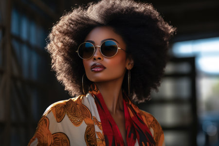 Closeup of an African American woman with a strong lookの素材