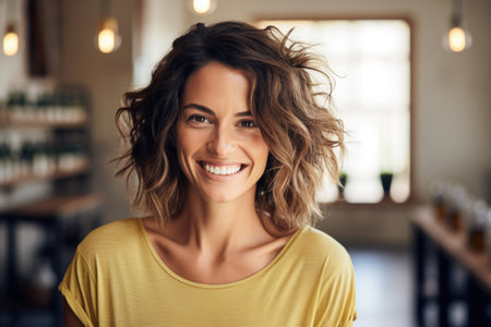 Woman smiling and looking at the cameraの素材