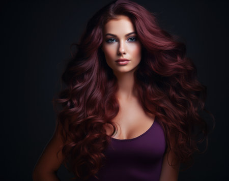 Portrait of a beautiful woman with long purple hairの素材