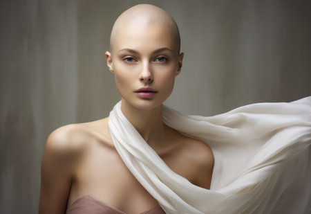 Portrait of a young woman who survived cancerの素材